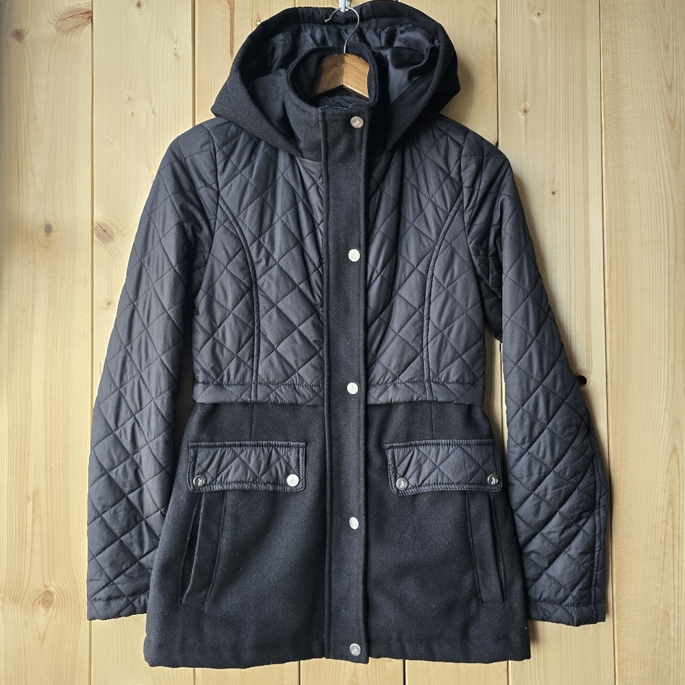 Sam Edelman Quilted Hooded Puffer Winter Jacket Black Womens Small
